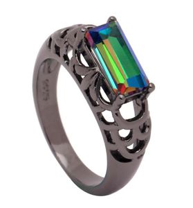 Wedding Rings Black Promise Lady Colorful Jewelry Gift Rectangle Crystal Rainbow Luxury Engagement For Women8128396