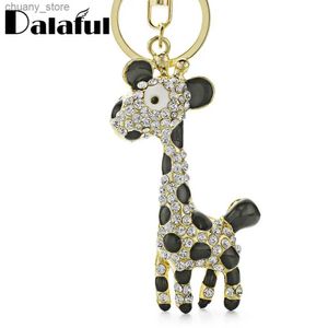 Keychains Lanyards Exquisite Cute Giraffe Deer Pretty Blue Enamel Crystal HandBag Pendant Keyring Keychain For Car key holder K152 Y240417