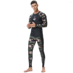 Men's Thermal Underwear TAUWELL Long Sleeve Camouflage Rashguard Splice UV Sun Protection Basic Skins Surfing Diving T Shirt Pants Set