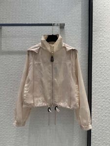 Creative zipper light pink short jacket 2024 New Spring Summer Hooded Long Sleeve Sweater Brand Same Style Coats Designer Tops 0418-20