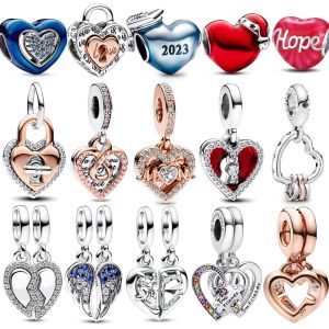 925 Sterling Silver Fit Women Charms Beads Bracciale Charm Infinity Double Love Heart Split Charm