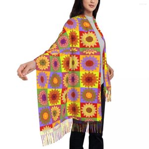 Scarves Sunflower Scarf With Long Tassel Vintage Flower Print Keep Warm Shawls Wrpas Women Custom Wraps Winter Foulard