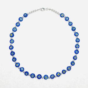 Chokers Boho Women Blue Ladies Natural słodkowodnej perły inspirowane przezroczyste millefiori szklane naszyjnik z koralikiem 202226273006165102