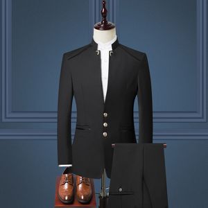 Herrenanzüge schwarzer Mandarin -Kragen Herren 2 Stück formelle Hochzeitsbräutigam Smoking Blazer Prom Anzug (Jackehose)