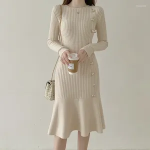 Casual Dresses Autumn Warm Korean Fashion Woman Elegant Clothing Knitted Vintage Sweater Dress Femme Winter Feminino Thicken