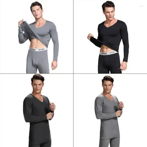 Men's Thermal Underwear Mens Winter Faux Fleece Lined Seamless V-Neck Tops Long Johns