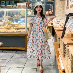 T-Shirt Summer Maternity Chiffon Floral Dress with Lining Fashion Printing Pregnant Woman Chiffon Dress Long Loose Pregnancy Beach Dress