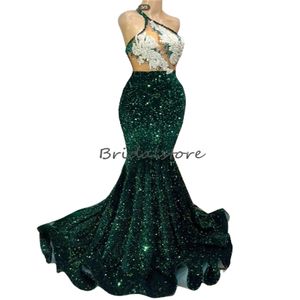 One Shoulder Sequin Prom Dresses For Black Girls Sexy Mermaid Evening Gowns Rhinestone Vestidos De Gala 2024 Beaded Appliques African Party Dress robes de soiree