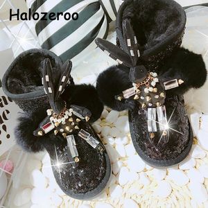 Botlar kış çocuklar kürk kar bebek kız bebek pullu ayak bileği çocuklar parıltı ayakkabıları yürümeye başlayan marka siyah sıcak