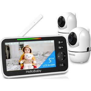 HelloBaby 5" Baby Monitor with 26 Hour Battery Life, 2 Cameras, Pan Tilt Zoom, 1000ft Range, Video Audio, No WiFi, VOX, Night Vision, 2-Way Talk - Baby Registry Must-Have