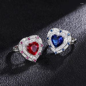 Anelli a grappolo Eyika Elegante matrimonio di lusso per donne Crystal Blu Crystal Heart Cubic Zirconia Ego per il fidanzamento Bigio