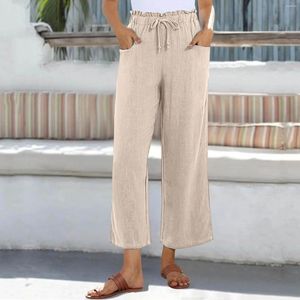 Women's Pants Women Fashion Solid Wide Leg Flowing Casual Loose High Belt Pocket Nine Point Sweatpants For 2024