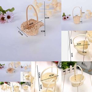 Hand Made Wicker Flower Basket Portable Handle Party Wedding Picnic Decorative DIY Basket Kid Gift Easter Wicker Rattan Storage