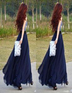 2017 Chiffon Navy Blue Long Skirts for Women Floor Lengthビーチパーティードレスシフォンスカートマキシスカートハイウエストスカート1373146