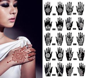 2pcsset tillfällig tatuering stencil 25 design kroppskonst män kvinnor indiska henna mönster skönhet vattentät falsk arm hand återanvändning tatoo5788652