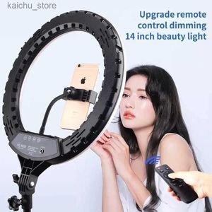 Iluminação contínua Luz de anel LED de 14 polegadas com suporte fotográfico anel selfie anel da luz de maquiagem de maquiagem de vídeo do estúdio de vídeo Anel de tripé adequado para smartphones do youtube y240418