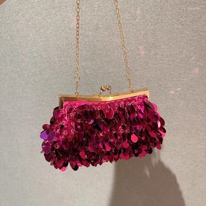 Evening Bags 2024 Sequins Handbags Rose Red Bag Women Clip Tote Bling Lady Bucket Girls Glitter Purses Gold Silver B511