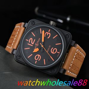 Högkvalitativ toppmärke Bell Ross Mens Watch Casual Fashion Multifunktionell kronograf läderband Automatisk mekanisk mäns klockdesigner rörelse