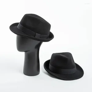 Berretti Tomkhu Autunno americano europeo e inverno inverno casual maschile maschile di lana corta brim jazz cappello berretto nero berretto nero