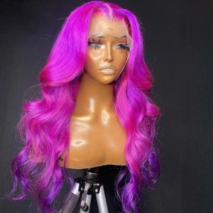 Peruki Brazylijskie 13x4 koronkowe frontalowe ludzkie włosy peruki 613 Blond Rose Różowy Koronkowy przednia peruka dla czarnych kobiet Wave Body Syntheitc Cospla