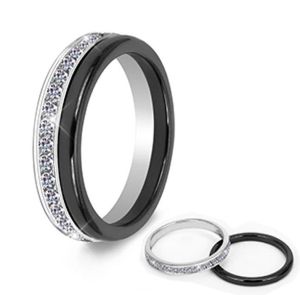 2PCSSET Classic Black Ceramic Ring Beautiful Scratch A prova de joias de material saudável para mulheres com Bling Crystal Fashion Ring4783542