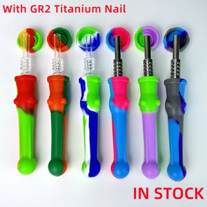 Silikonnektarsamlare med GR2 Titanium Nail Quartz Tips NC Kits Nector Collector Mini Silikon Tobaksrör för oljerigg Glas Bong