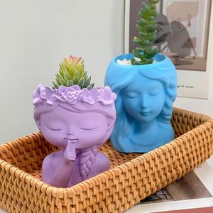 Cute Girl Flower Pot Silicone Mold DIY Sleeping Beauty Vase Storage Box Mould Plaster Resin Concrete Cast Molds Home Decor Gift 240418