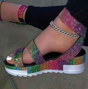 Nya Bling Women039S Sandals Shoes Wedge Platform Crystal Ankle Buckle Jelly Sandals Ladies Summer Fashion Outdoor Female Beach5566554