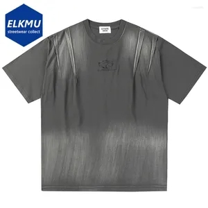 Men's T Shirts Men Streetwear Tie Dye Pleated Fashion Oversized Cotton Tee Shirt Harajuku Hip Hop T-shirt For Male 2024