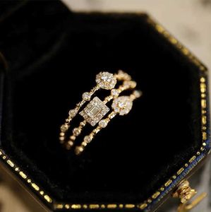 Marka modna koreańsko -Dainty Morsanite Diamond Pierścień 925 Srebrny Srebrny Zwięzoty Geometria Złota Kolor Kolor Pierścienie Kolor Kryształowy Prezent biżuterii Prezent