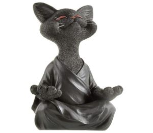 Nyckfull svart Buddha kattfigur meditation yoga samlarobjekt Happy Decor Art Sculptures Garden Statyes Home Decorations7131157