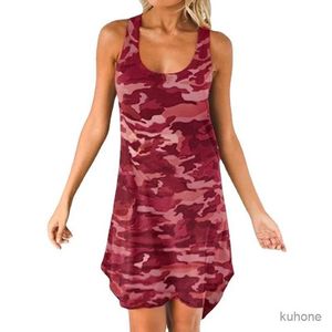 Basic Casual Dresses Plus Size Women Camouflage Dress Fashion Women Casual U-neck Sleeveless Dress A-line Skirt Beach Dress Party Dress Racer Back