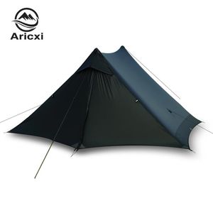 Aricxi förstorad 2 person utomhus ultralätt camping tält 3 säsong professionell 15d silnylon stavlös tält grå svart bredd 135 cm 240408