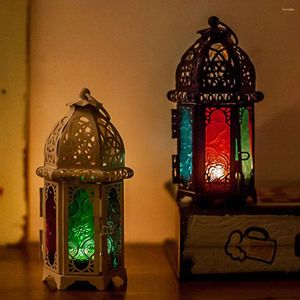 Candle Holders European Moroccan Wrought Iron Glass Holder Decoration Wind Table Classical Wedding Bar Creative Hanging Home Lamp