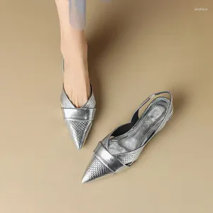 Casual Shoes Pointed Toe Sexy Silver Low Heels Party Women Sandals Designer Summer Brand Pumps Slingback