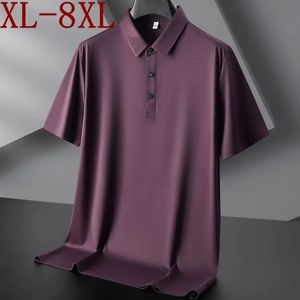 حجم 8xl 7xl 6xl العلامة التجارية القميص بولو فضفاضة الرجال الصيف القصيرة الأكمام قمم الأعمال القمصان الجليدية القمصان الحرير التنفس 240403