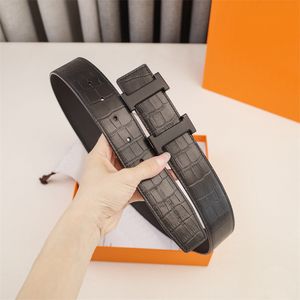 Mens Designers Belt Crocodile Patterned Waist Band Leather Belt For Womens Black Luxury Smooth Buckle Gurtel Ceinture Width 3.8cm 3.4cm