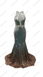 Partykleider funkelnder Splitter zu Roségold Mermaid Prom Abend formelle Kleider Schlüsselloch zurück langen Cocktailkleid