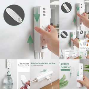 Wall-Mounted Holder Punch-Free Plug Fixer Self-Adhesive Socket Fixer Seamless Power Strip Holder Home Cable Wire Organizer Racks