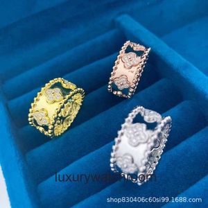 High -End -Schmuckringe für Vancleff Womens CNC Clover Kaleidoscope Wide Ring mit 18 Karat Roségold Diamant eingelegtes Handstück für Frauen Original 1: 1 mit echtem Logo