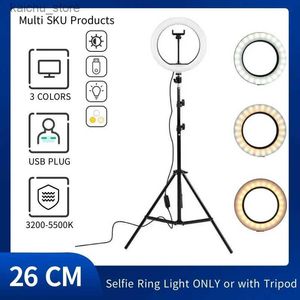 Sürekli Aydınlatma 10 LED Selfie Ring Stuido Işık Dimmable Dairesel Işık Ev Aydınlatma Tripod Stand Makyajı Selfie Ring Işık Cep Telefonu Video için Işık Y240