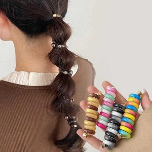 Hair Rubber Bands 1 set of bubble woven elastic headbands fashionable pearl phone lines candy colors elastic hair rings low ponytail braided Y240417
