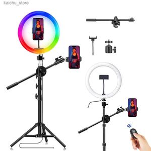 Sürekli Aydınlatma RGB Fotoğrafçılık Led Video Yüzük Işık Dairesel Dolgu Kamera Fotoğraf Stüdyosu Cep Telefonu Selfie Light ile Tripod Braket Y240504 FXKU