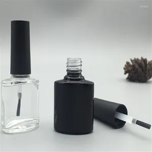Förvaringsflaskor 10 ml tomt glas nagellackolja klart svart med borstlock för lim 200st/parti