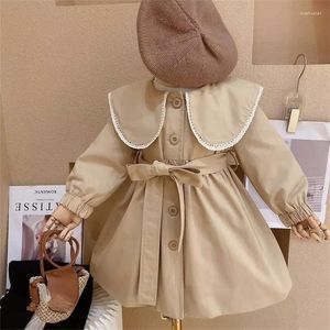 Jackets Trench Coat for Girl para meninas jaqueta de moda infantil colarinho colarinho meninas fofas fofas longas quebra -vento casuais roupas