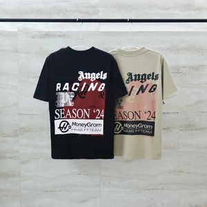 Avrupa İtalya 24SS Erkekler Yarış Mektubu Baskı Pamuk Tee Kadın Günlük Tişörtler Yaz Kısa Kollu Kaykay Tshirt 0418