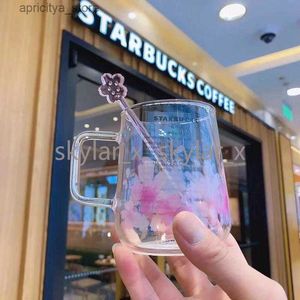 water bottle 300ML Starbucks Laser Sakura Mugs Pink Coffee Water Cup with Stirring Rod Large Capacity Good Gift Product227S L48