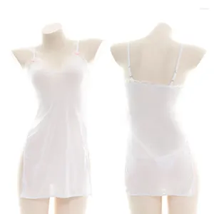 Kvinnors sömnkläder sexiga kvinnor Sling Semi-Transparent Nightdress Girls High Split White Transparent spets pyjamas hemkläder underkläder cosplay