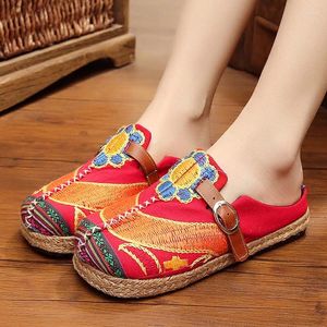 Dance Shoes Modern Comfortable Embroidered For Women National Style Sunflower Series Round Sports Woman