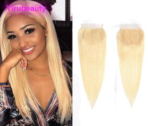 Indian Raw Virgin Hair Lace Closure 4X4 Middle Three Part 613 Straight Human Hair Closures1824304